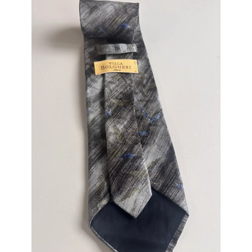 Villa Bolgheri Necktie Mens OS Grey Excellent Silk‎ Abstract Made in Italy